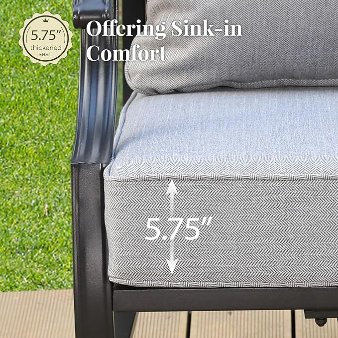 Patio Furniture Set, 6 Pcs Metal Outdoor Conversation Set, 2 Swivel Chairs, 2 Ottomans and 3 Seater Sofa with 5.75" Extra Thick Cushion and Gas Fire Pit Table, Grey