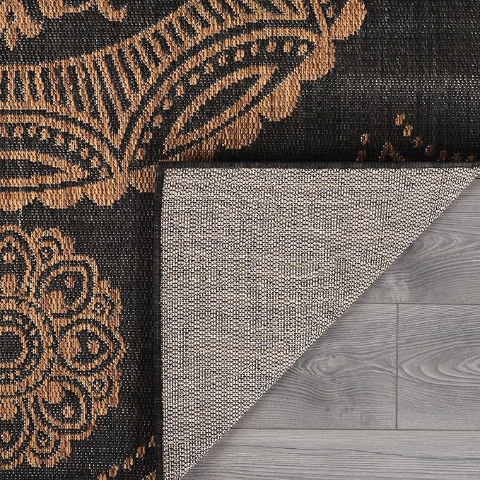 Medallion Outdoor Rug 9x12 Washable Outside Carpet for Indoor Patio Porch Waterproof Easy Cleaning Non Shedding Area Rugs Nut Brown 9 x 12