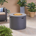 31-inch Round Magnesium Oxide Propane Gas Fire Pit Table - 40,000 BTU Outdoor Heater with Hidden Tank Space, Lightweight Concrete Patio Firepit for Backyard/Deck/Garden, Dark Grey