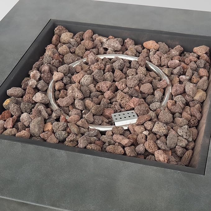Propane Fire Pit Table, 31 Inch Firepits for Outside, Square Gas Fire Pit for Outside Patio, Iron Propane Fire Table, 50000BTU, Stone Gray