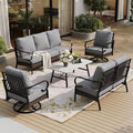 SUNSHINE VALLEY 5 Piece Metal Outdoor Patio Furniture Set, Patio Conversation Sets 1 3-Seater Sofa, 2-Seater Sofa, 2 Swivel Sofa with 5.75" Thick Cushion & Coffee Table Black Backyard Furniture, Gray