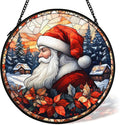 cvjutf Christmas Santa Suncatcher Stained Glass Window Hanging Decor, Farmhouse Winter Xmas Santa Stained Glass Wall Decor, Christmas Garden Sun Catchers Indoor Window Hanging Wall Art Lawn, 7.9x7.9In
