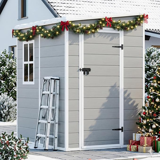 5x4 Shed Resin Outdoor Storage with Floor Included, Waterproof Small Plastic Garden Tool Shed Cabinet