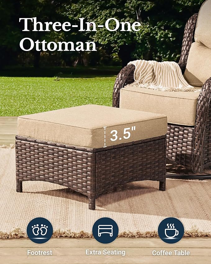 HILLGA Luxury Patio Furniture Set with 6-inch Thick Cushion, Outdoor Couch and High Back Swivel Rocker Patio Chairs, 10PCS Wicker Conversation Set for Deck Yard and Poolside, Beige (V2)