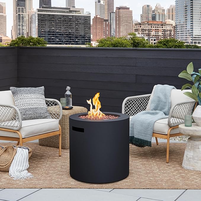 Real Flame Aegean 24" Round Propane Gas Fire Pit Table with Hidden Tank, 50,000 BTU, Powder-Coated Steel, Push-Button Ignition, CSA Certified, Lava Rock, Storage Cover, Stainless Steel Burner with Lid