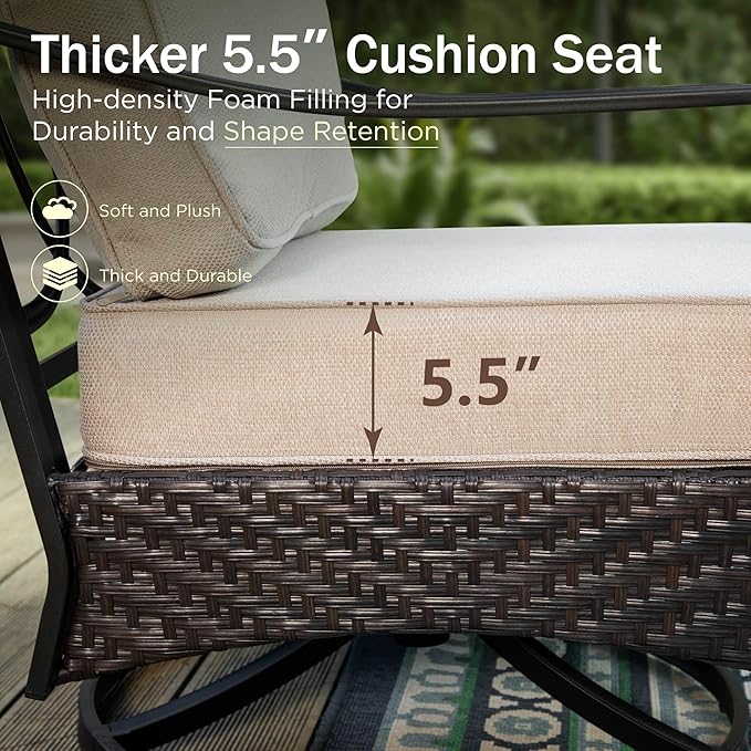 Swivel Patio Sofa Chairs - 2 PCS Outdoor Swivel Rocker Armchairs, Patio Seating with High Back Deep Seat for Porch Deck Balcony