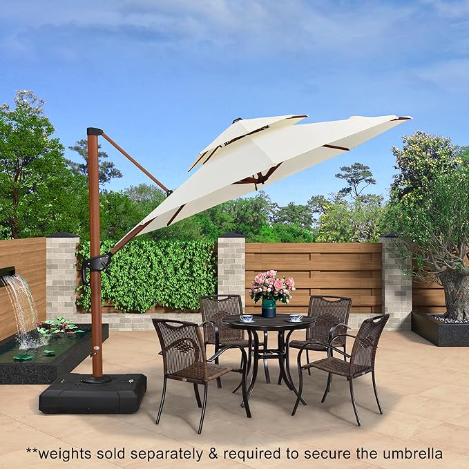 PURPLE LEAF 10ft Patio Umbrella Outdoor Round Umbrellas Large Cantilever Umbrella Windproof Offset Umbrellas Heavy Duty Sun Umbrella for Garden Deck Pool Patio, Cream
