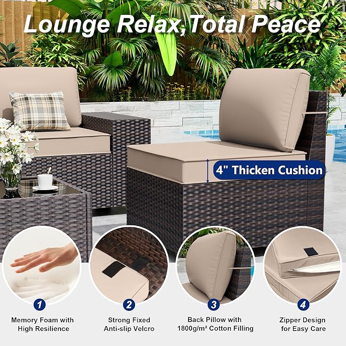 Outdoor Patio Furniture Set, 12 Pieces Outdoor Sectional Furniture High Backrest Patio Sofa, All-Weather PE Rattan Patio Conversation Set with Coffee Table & Cushions(Brown).