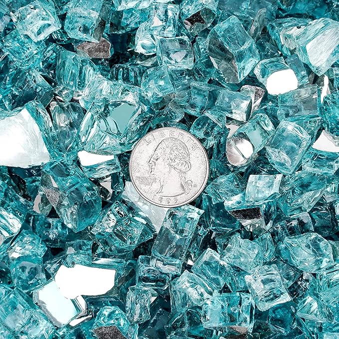 Onlyfire 10 pounds Fire Glass for Propane Fire Pit and Gas Fireplace, 1/2-Inch Reflective Firepit Glass Rocks for Fire Pit Table and Fire Bowl, Aqua Blue
