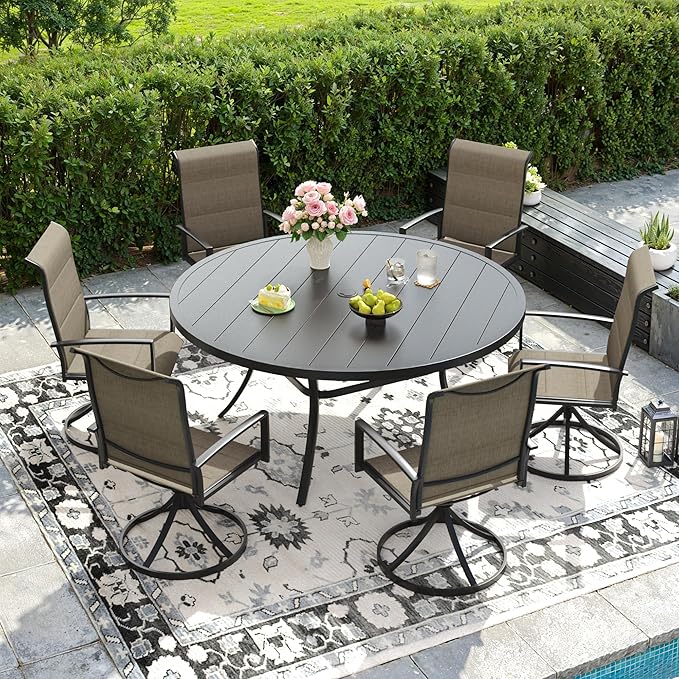 DIFY 50" Round Outdoor Patio Dining Table for 6, Metal Patio Table with 1.57" Adjustable Umbrella Hole, All-Weather Dining Furniture Table for Backyard Lawn Garden, Black