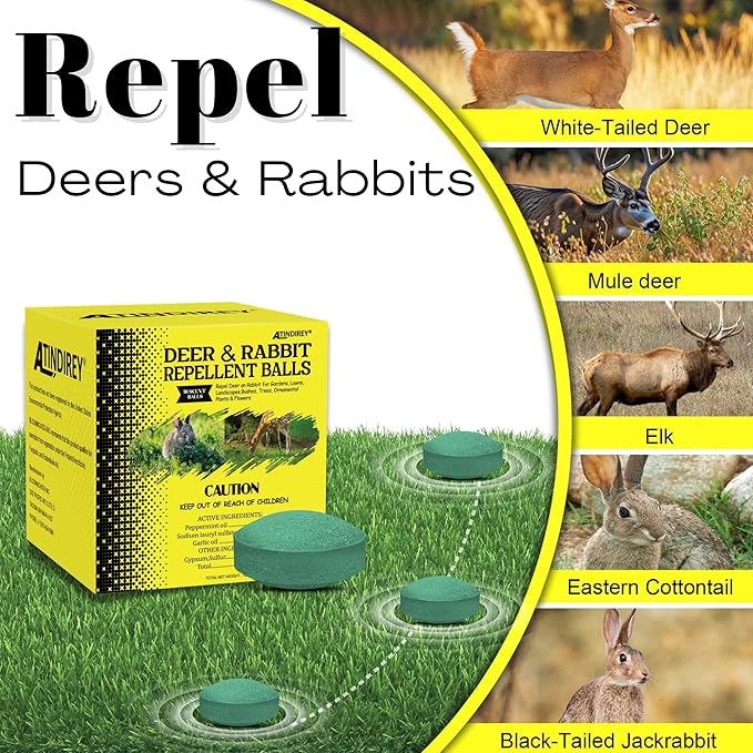 18 PCS Deer & Rabbit Repellent for Outdoor Plants, Natural Garden Yard Deterrent Balls, Long-Lasting Protection for Outdoor Trees, Flowers & Vegetables | Pet-Safe