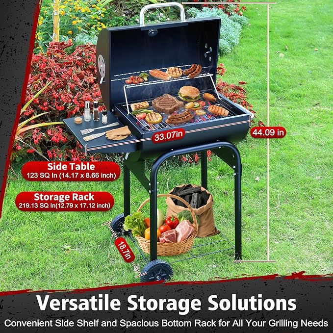 Barrel Barbecue Charcoal Grill: Premium Spacious Outdoor BBQ Grill with Side Table - Ideal for Patio Cooking Backyard Grilling Camping Picnics Tailgating Parties