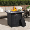 FHFO 28" Propane Fire Pit Table, Outdoor Square Fire pits with Cover,50,000 BTU Steel Gas Firepit, CSA Certified, Pulse Ignition,Glass Stone,Wind Guard, Ideal for Outdoor Patio, Outside, Dining-Black
