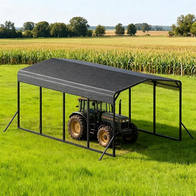 15x25 12x20 FT Heavy Duty Metal Carport, Black All-Weather Car Shelter with Reinforced Steel Frame & Leak-Proof Roof, 100MPH Wind Resistance for Cars, Boats, Trucks, Outdoor Parties