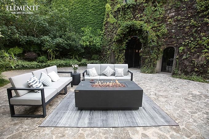 Elementi Andes Gas Fire Pit Cast Concrete Fire Table, Outdoor Fire Pit Electronic Ignition | Canvas Cover, Lava Rock Included | Free AMS Wind Guard & Table-top Firepit | Dark Gray (Propane Gas)