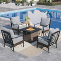 Sophia & William Patio Furniture Set with Fire Pit Table, 5 PCS Metal Outdoor Conversation Set Sofa Couch with Fire Pit Table, 4 Sofa Chairs for Outdoor Seating,Backyard,Porch(Grey)