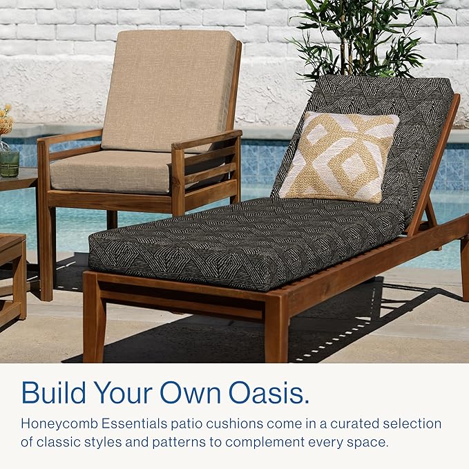 Honeycomb Outdoor Essentials Chaise Lounge, 21 x 70, Zaire Black Chair Cushion for Patio Furniture