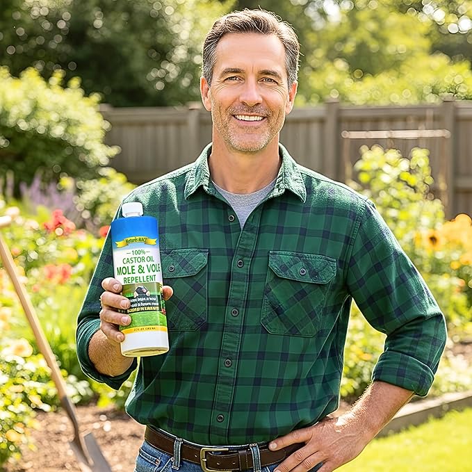 Nature's MACE Mole and Vole Mace, Mole Deterrent for Yard, 32 oz, Pure Castor Oil, Mole Repellent for Lawns, Stop Tunneling, Mole Remover Treatment, Castor Oil Repellent, People, Pet, Plant Safe