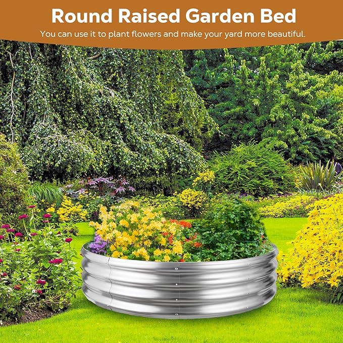 48 Inch Round Galvanized Fire Pit Ring, Silver Round Galvanized Fire Ring, 4 Feet Diameter Fire Pit, Outdoor Pits for Backyard, Camping, Bonfire