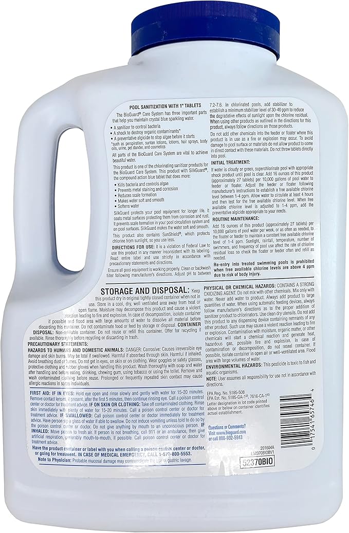 BioGuard SilkGuard Complete 1” Chlorinating Tablets, 4.5 lb, Chlorine Tablets for Sanitizing Swimming Pools