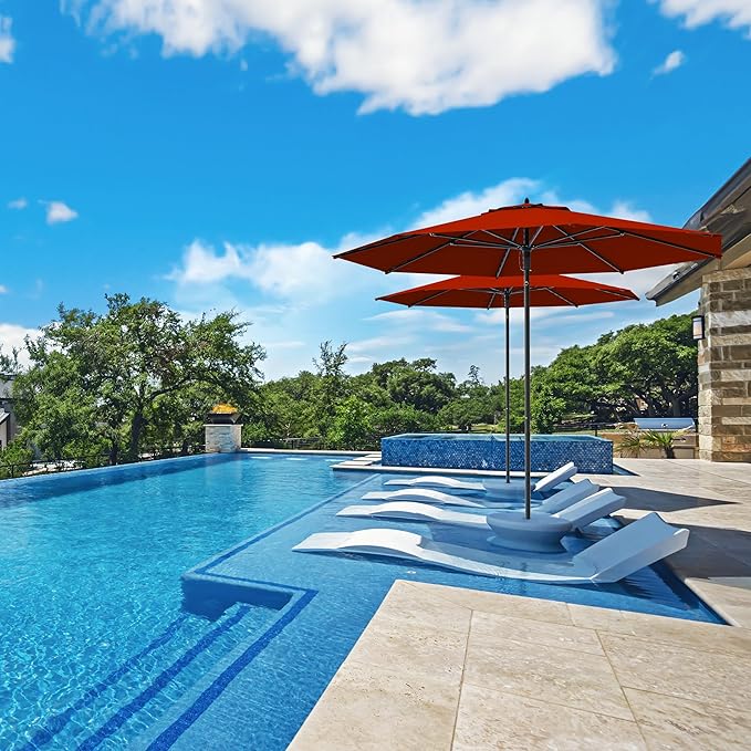 Midtown Umbrellas Push Pop Sunbrella Umbrella 9 Feet Outdoor Umbrella in Red Fabric - Patio Umbrella, Backyard Umbrella, Garden Umbrella, Picnic Table Umbrella & Pool Umbrella - Black Pole