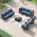 Kurapika 10 Pieces Patio Furniture Set, Rattan Wicker Sofa Set, Outdoor Conversation Sets w/Swivel Rocking Chairs Patio Sectional Sofa w/4 Inch Cushion, Navy Blue