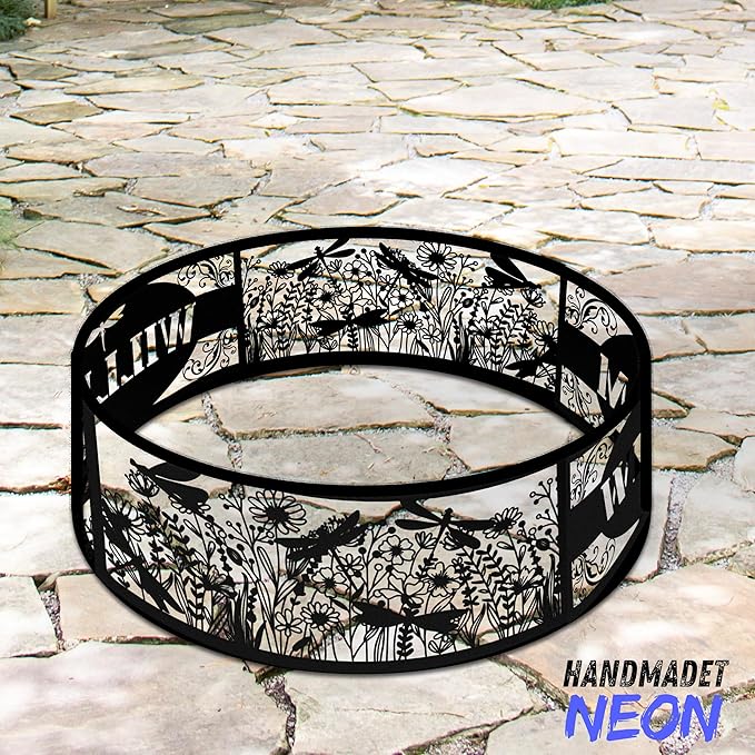 Personalized Fire Pit Ring Dragonfly Custom Name Garden Metal Ring Campfire Stove 360 Degree Firepit Outdoor BBQs Backyard Camping Yard Decor Gifts for Father Nature Lover