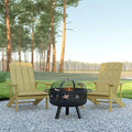EMMA + OLIVER Campfire Set - Two Yellow Poly Resin Adirondack Chairs - 29" Star and Moon Fire Pit with Mesh Cover - Weather Resistant - Wood Burning Fire Pit
