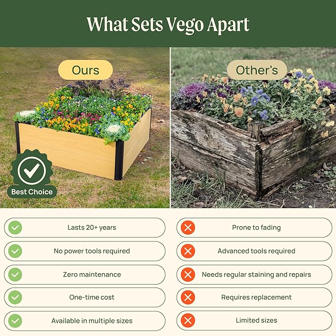 Vego garden Woodgrain Series Raised Garden Bed, 16" Tall Wooden-Look 8' x 8' L-Shaped Metal Planter Box Outdoor for Vegetables, Flowers, Herbs