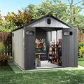 Domi 8x10Ft Resin Outdoor Storage Shed, Plastic Garden Shed with Carpet, Outside Weatherproof Storage Building for Tools, Bike, Lawn Mower, Patio, Backyard