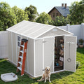 UDPATIO Resin Storage Shed 8 x 10 FT, Outdoor Garden Sheds with Floor Plastic Patio Outdoor Storage with Lockable Door for Bike, Garbage Sandstone