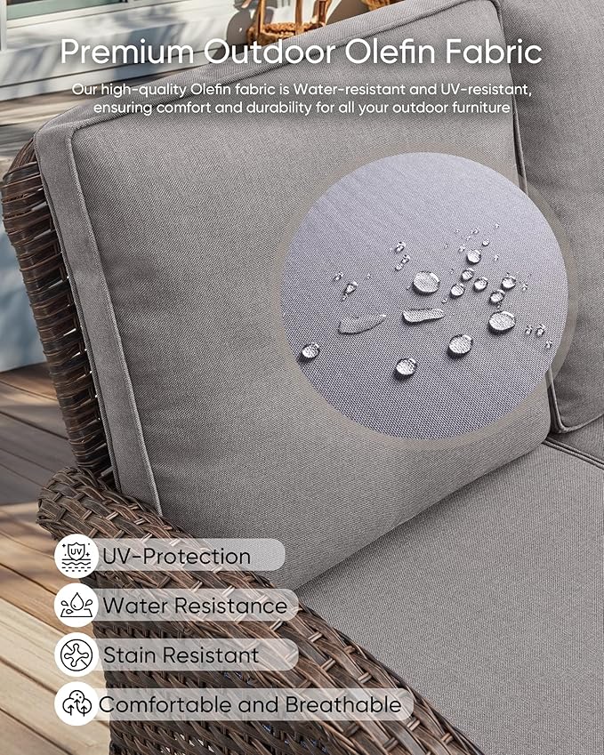 HUMMUH 7-Piece Outdoor Patio Furniture with Fire Pit Set,Wicker Patio Sofa Set Outdoor Rocking Chairs with Ottomans for Backyard,Poolside,Deck