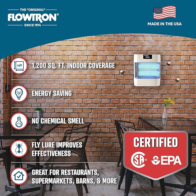 Flowtron Indoor Fly Killer | Electric Low-Voltage Bug Zapper for Gnats & Insects with 80W UV Light & Pheromone Lure, Stun Grid & Sticky Trap | 1200 Sq Ft for Kitchen, Restaurant & Barn, UL Certified