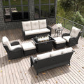 LayinSun 8 Pieces Outdoor Patio Furniture Set with Fire Pit Table, Rattan Wicker Sectional Swivel Rocker Chairs Sets with Ottomans, Swivel Glider Chair and Coffee Table