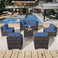 Outdoor Patio Furniture Set, 7 Pieces Outdoor Sectional Furniture Patio Sofa, All-Weather PE Rattan Patio Conversation Set with Tempered Glass Top Table & Cushions(Navy Blue).