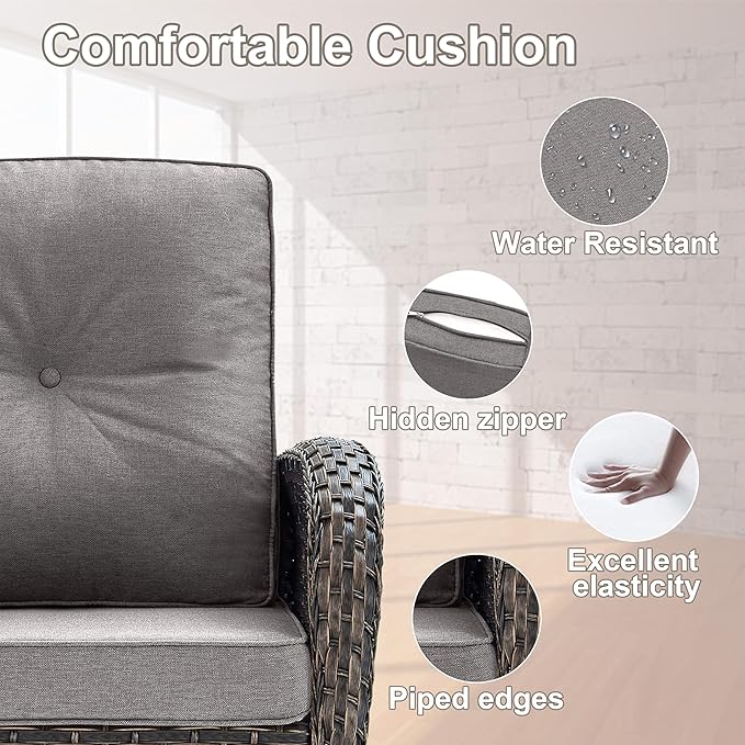 Patio Furniture Swivel Glider PE Wicker Chairs, Outdoor Swivel Rocker Seating with Cushions for Porch Deck Balcony, Brown/Gray