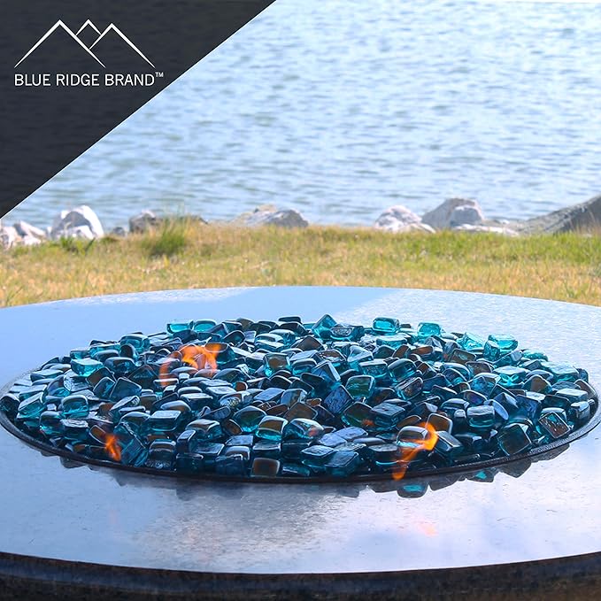 Reflective Fire Pit Glass Cubes - Professional Grade Fire Glass for Fire Pit - 1" Firepit Glass Rock - Glass Stones - Gas & Propane Fire Pit & Fireplace Glass (20 Pound, Aqua)