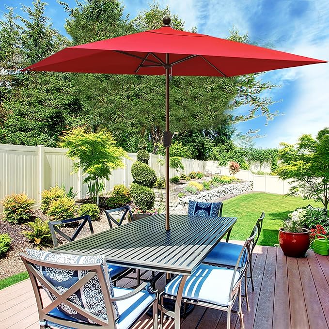 EliteShade USA 10-Year-Non-Fading 6.5x10Ft Rectangular Market Umbrella Patio Umbrella Outdoor Table Umbrella with Ventilation(Red)