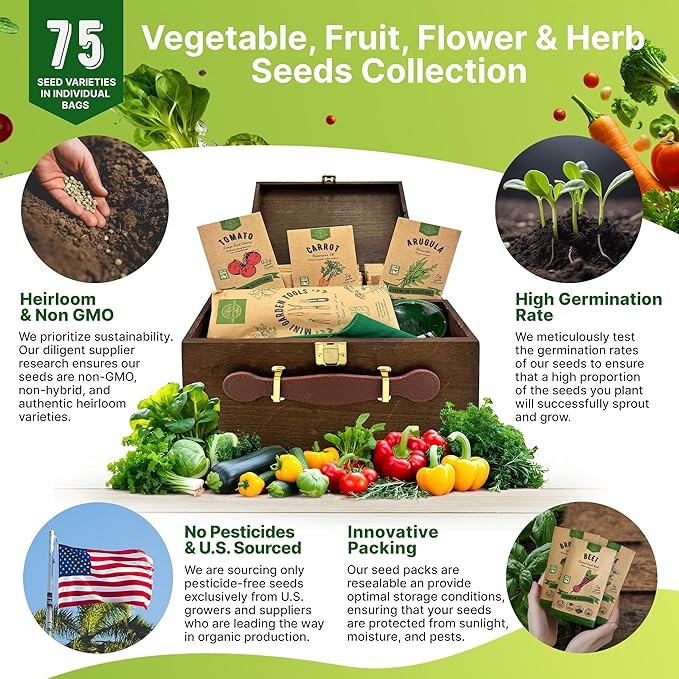 75 Medicinal & Tea Herb Seeds Variety Pack, Garden Seed Starter Kit - Over 47,380 Non-GMO Heirloom Seeds for Planting Herbs and Vegetables, Christmas Gift Seed Box with Gardening Supplies