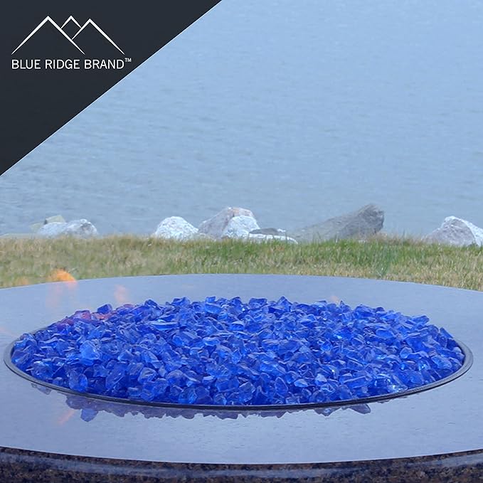 Light Blue, Sky Blue, Clear Fire Pit Glass - Fire Glass for Fire Pit - Firepit Glass Rock - Glass Stones - Fire Pit Glass Rocks - Gas & Propane Fire Pit & Fireplace Glass (50 Pound, Ocean)