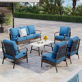 Patio Furniture Set with Coffee Table, Outdoor Conversation Set with 4 x Fixed Chairs, 1 x 3-Seat Sofa for Lawn Garden Backyard, Pacific Blue