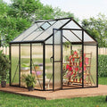 6x6 FT Greenhouse for Outdoors, Polycarbonate Greenhouse with Roof Vent, Ground Nails, Lockable Push Door, Aluminum Large Walk-in Green House for Outside Garden Backyard, Patio, Lawn, Black