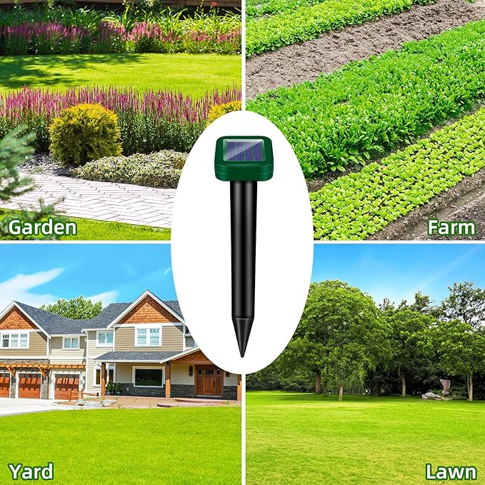 8 Pack Mole Repellent Solar Powered, Rodent Repellent Outdoor Ultrasonic, Waterproof Pest Deterrent for Yard, Lawn, Garden - Drives Away Rodent, Voles, Skunk, Groundhogs, Snake, Chipmunks, Raccoons