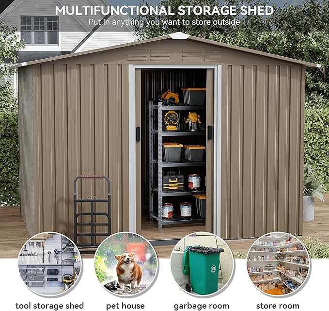 Kurapika Outdoor Storage Shed, 8x6FT Large Metal Tool House with Opening and Lockable Door, for Garden, Patio, Backyard, Lawn