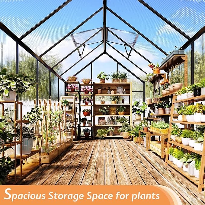 Jocisland 6x12x6.3 FT Polycarbonate Walk-in Greenhouse with Dual Doors and Roof Vents, Outdoor Garden Greenhouse, Black