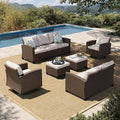 HERA'S HOUSE Outdoor Patio Furniture Set with Swivel Glide Chairs, 6 Pieces Wicker Patio Conversation Sofa Sets for Backyard Porch Deck, Beige
