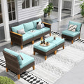 Sophia & William 7 Piece Patio Furniture Sets, Sectional Outdoor Rattan Wicker Sofa, All Weather Patio Conversation Set for Deck Backyard Lawn, Outdoor Couch, Blue