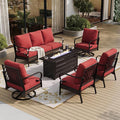 SUNSHINE VALLEY 6 Piece Metal Outdoor Patio Furniture Sets with Firepit Table, Patio Conversation Sets 1 3-Seater Sofa, 2 Leg Sofa and 2 Swivel Chair with 5.75" Cushion for Backyard Deck, Rust Red
