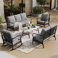 SUNSHINE VALLEY 5 Piece Metal Outdoor Patio Furniture Set, Patio Conversation Sets 3-Seater Sofa, 2-Seater Sofa, 2 Rocking Sofa with 5.75" Thick Cushion & Coffee Table Black Backyard Furniture, Gray