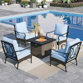 Sophia & William Patio Furniture Set with Fire Pit Table, 5 PCS Metal Outdoor Conversation Set Sofa Couch with Fire Pit Table, 4 Sofa Chairs for Outdoor Seating,Backyard,Porch(Blue)